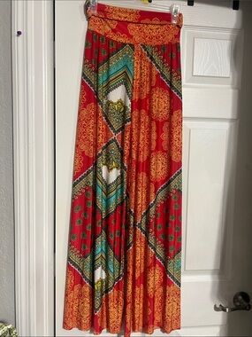 Boho Red Patterned Palazzo Pant with Teal Accents